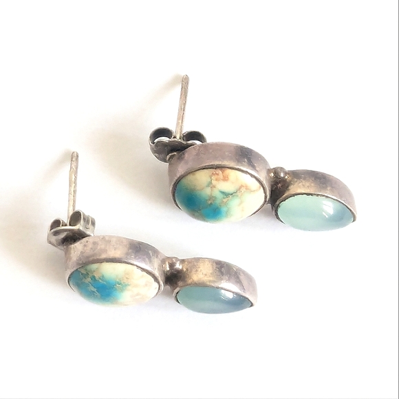 taxco Semi Precious Stone Earrings ๐ Sterling Silver .925 VINTAGE Mexico - Picture 6 of 11